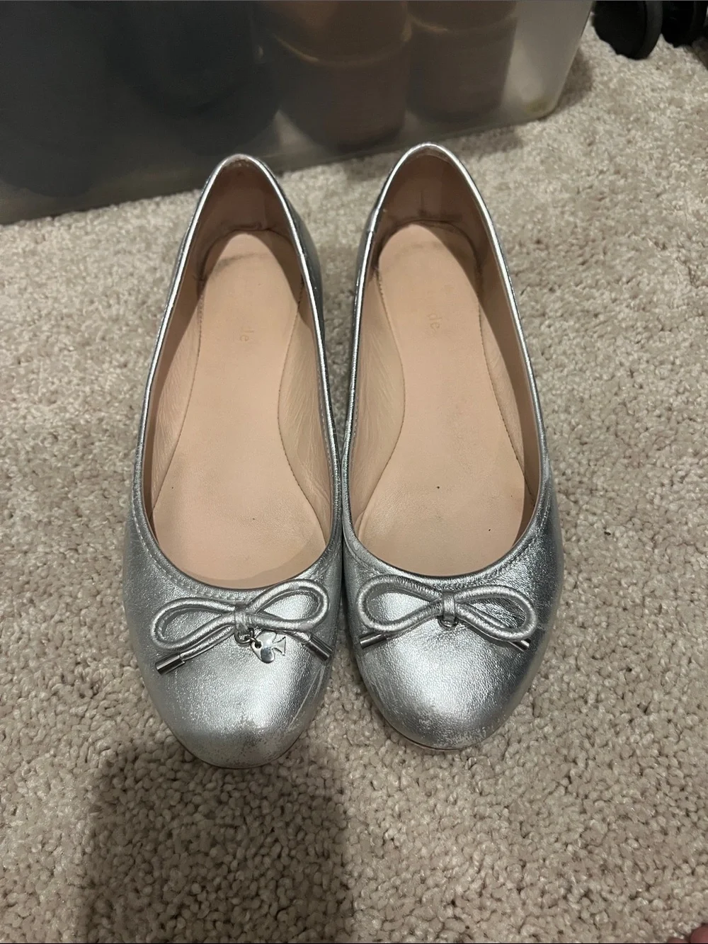 kate spade Metallic Silver Bow Ballet Flats